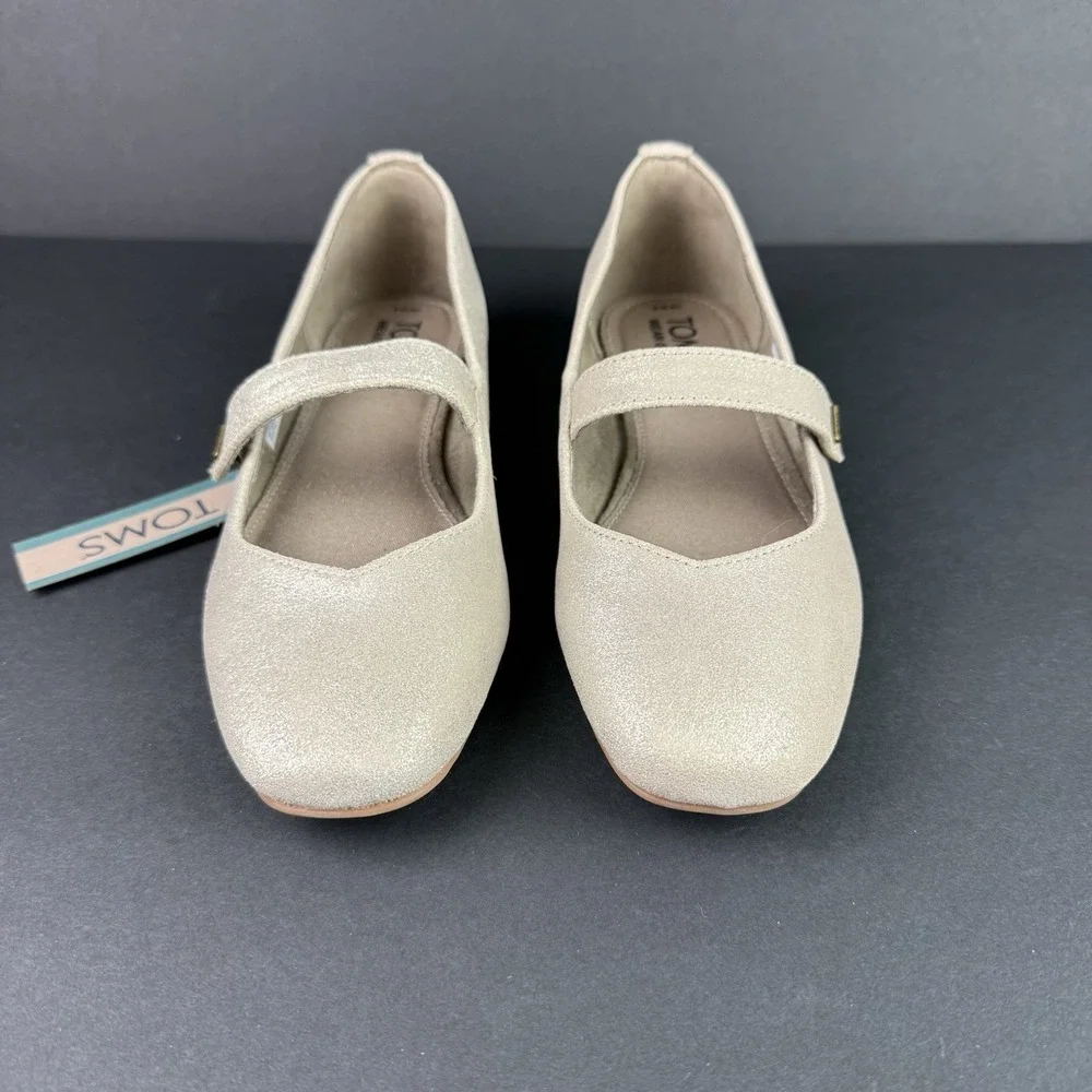 TOMS Women's Bianca‎ Suede Mary Jane Flats Beige Gold Size 6 Festive